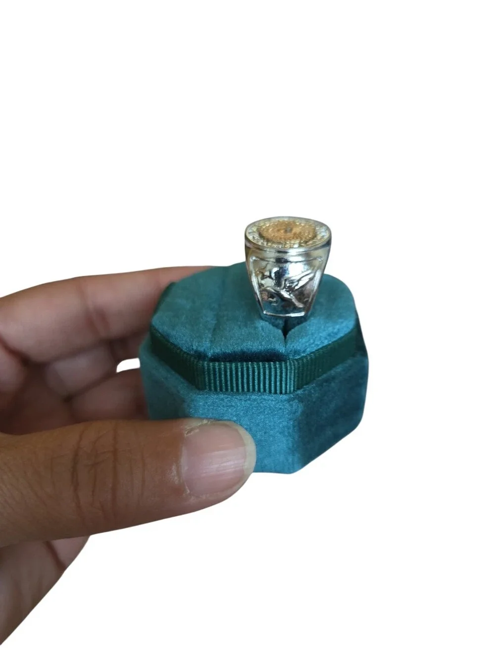 Size 10.5 Two-Tone Signet Statement Ring in Silver and Gold Tones